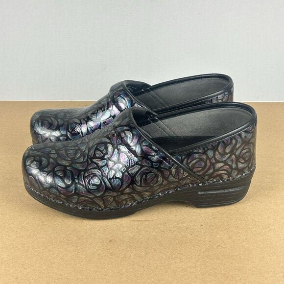 Dansko XP Professional Night Rose Leather Clogs Womens 10.5/11 EU 41 Black Multi - Picture 1 of 11
